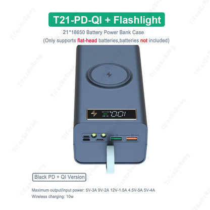T21 18650 Battery Storage Case with Power Bank & Flashlight